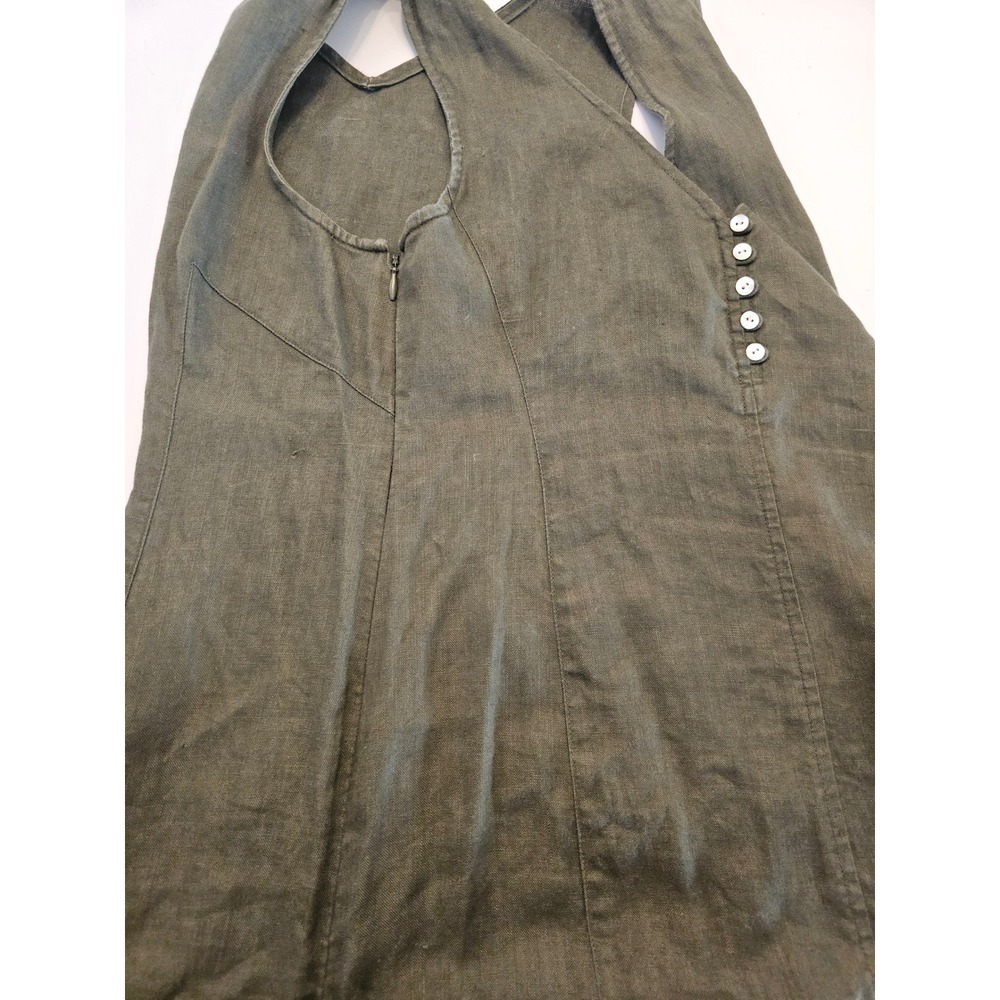 Petite Sophisticate Olive Green Linen Maxi Dress V-Neck Shell Button Slit Sz 0 - Picture 5 of 9